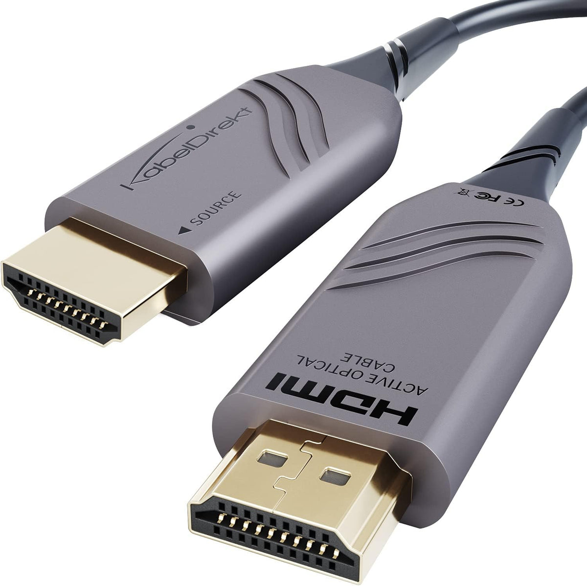 30ft 8K HDMI 2.1 Optical Ultra High Speed HDMI Cable, Gray/Black, Pack of 2 L396