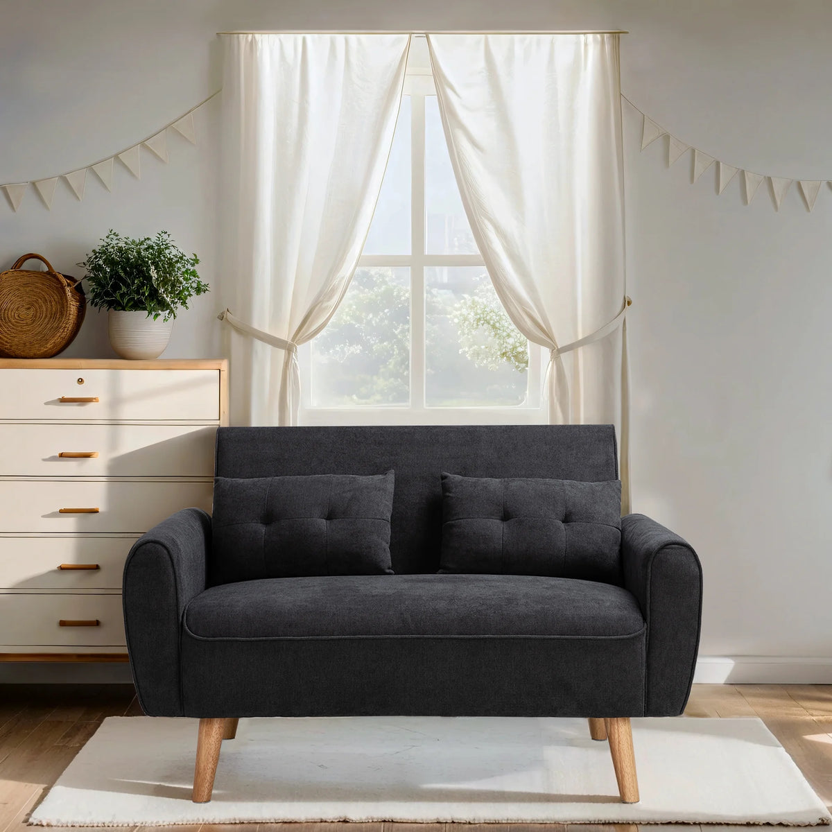 Dark Grey Fabric Upholstered 2-Seat Sofa C102