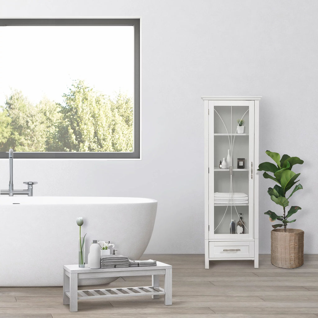 White Wooden Linen Cabinet with Drawer E286108